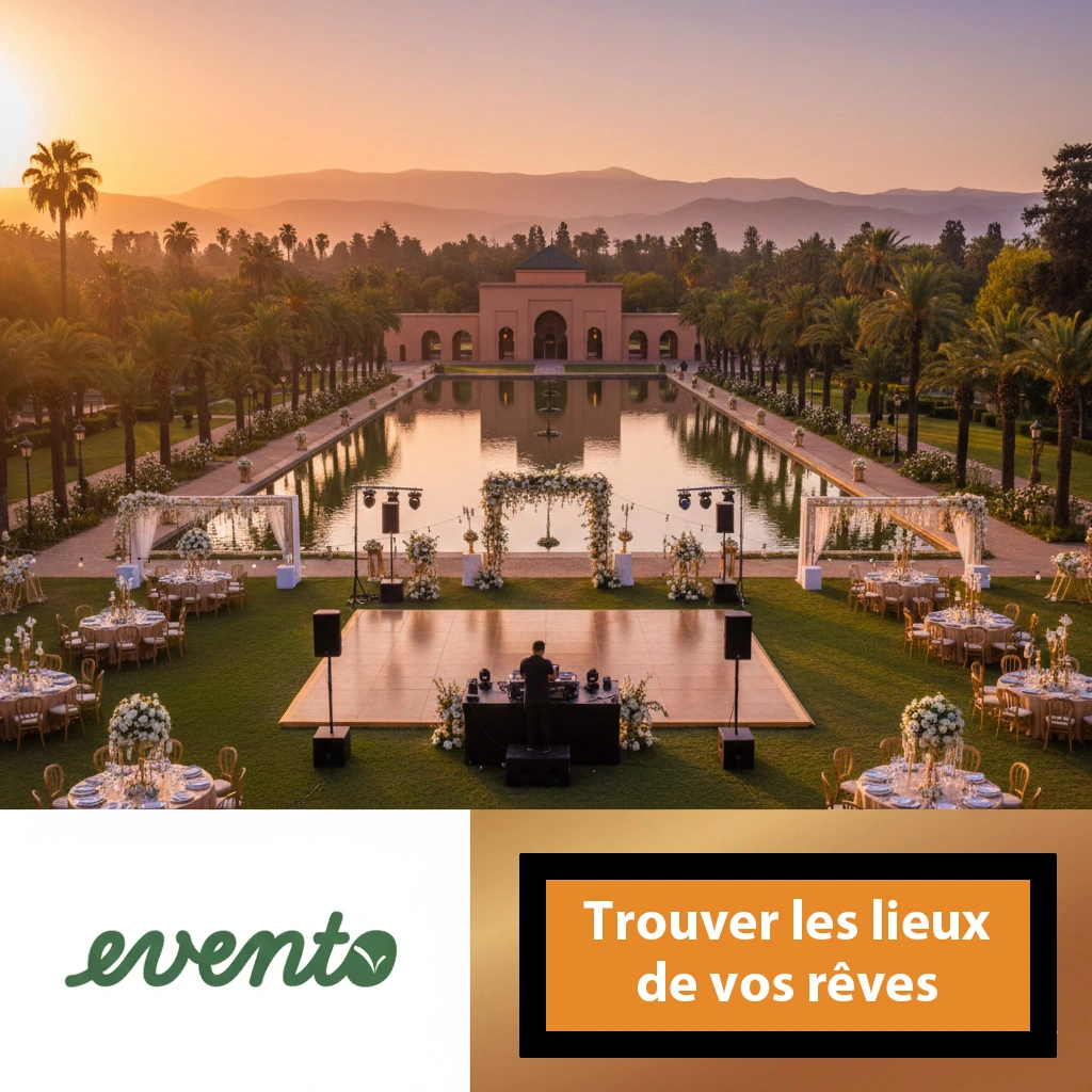 Lieu de réception de luxe à Marrakech avec piscine et palmiers